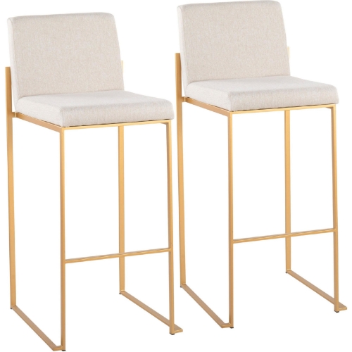 Fuji High Back 31" Bar Stool in Beige Fabric & Gold Steel (Set of 2)